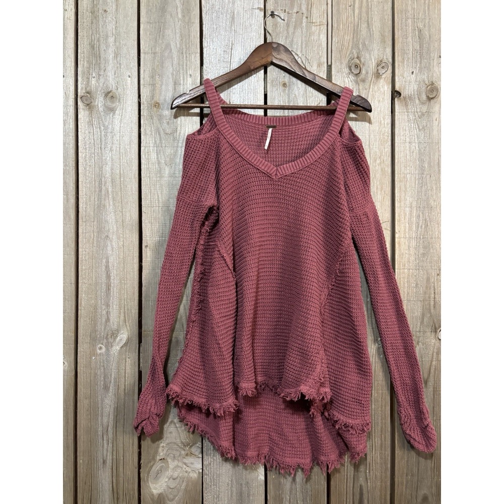 Free People Size XS Dusty Rose Cold Shoulder Oversized High Low Sweater